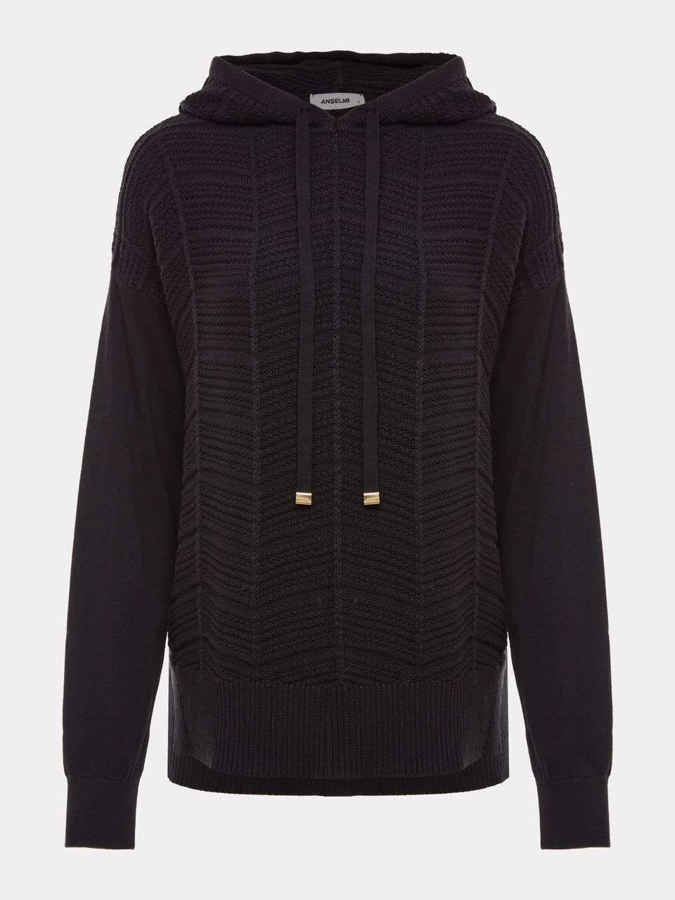 Blusa de Tricô com Capuz em Zig Zag Preto
