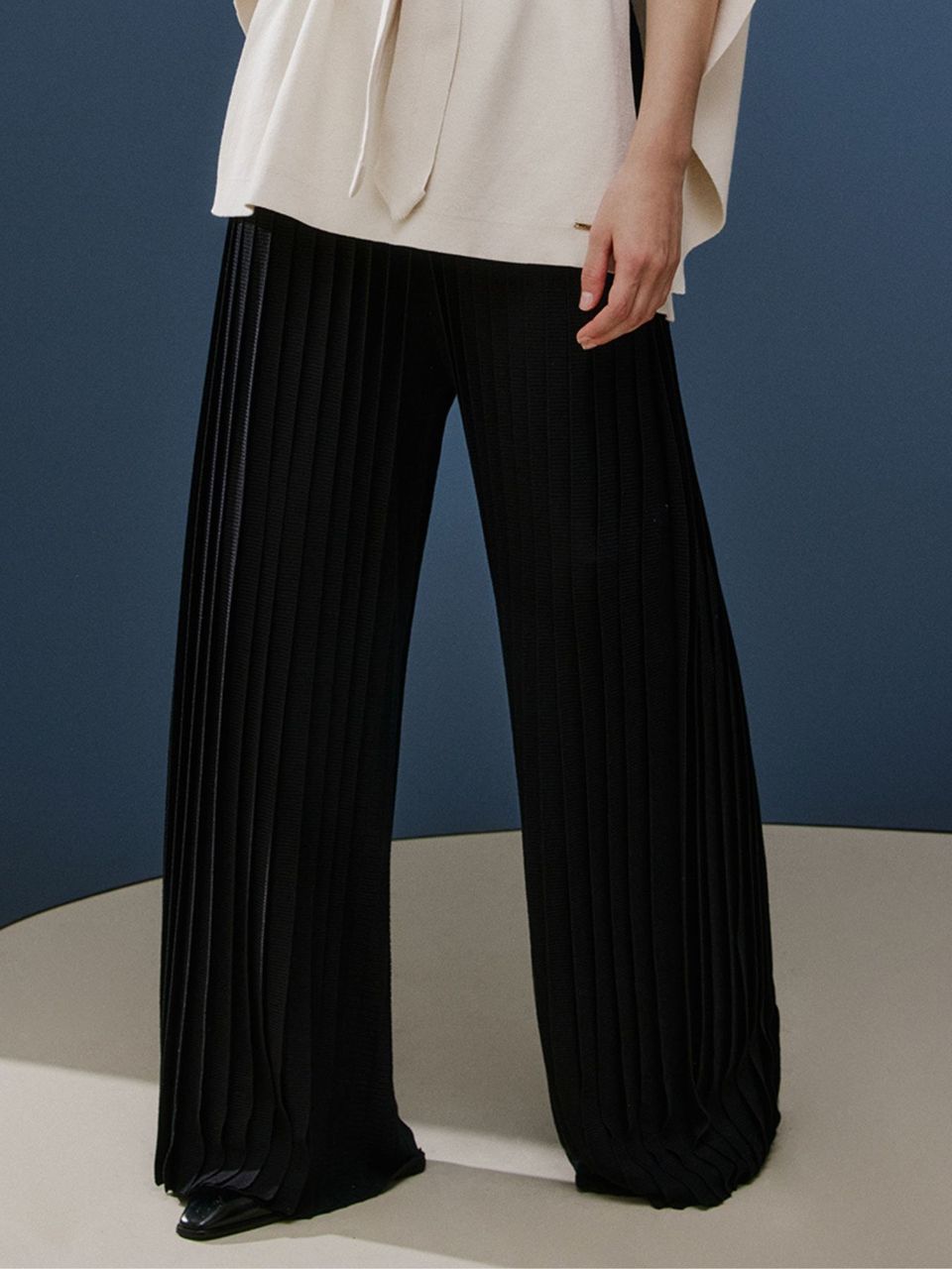 Calça Pantalona Longa de Tricô Preto