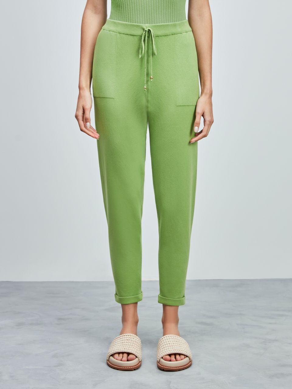 Calça em Tricô com Barra Italiana Verde