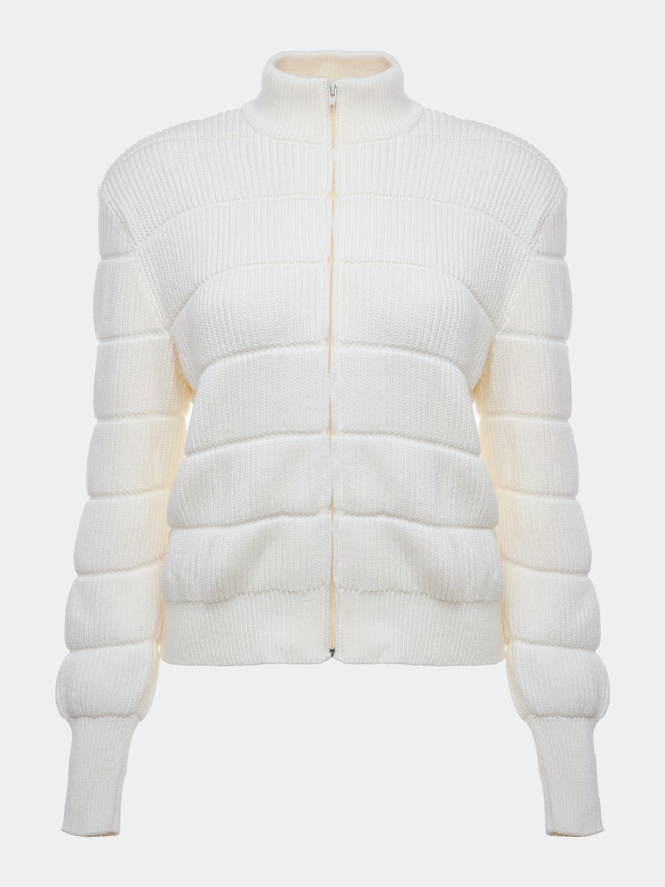 Jaqueta de Tricô em Gomos com Zíper Off White