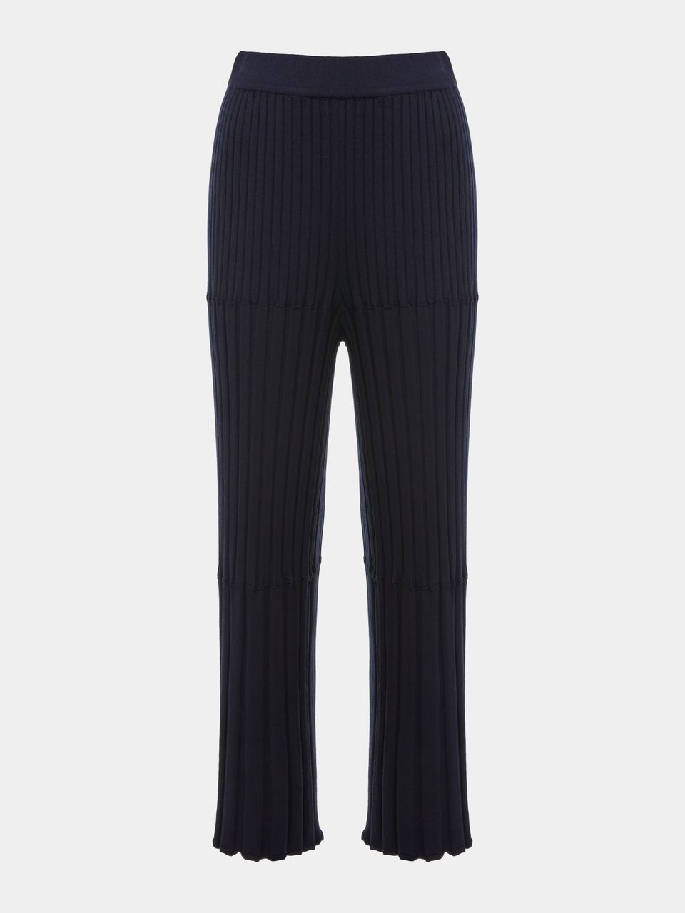 Calça de Tricô em Modal Canelada Azul Meia Noite