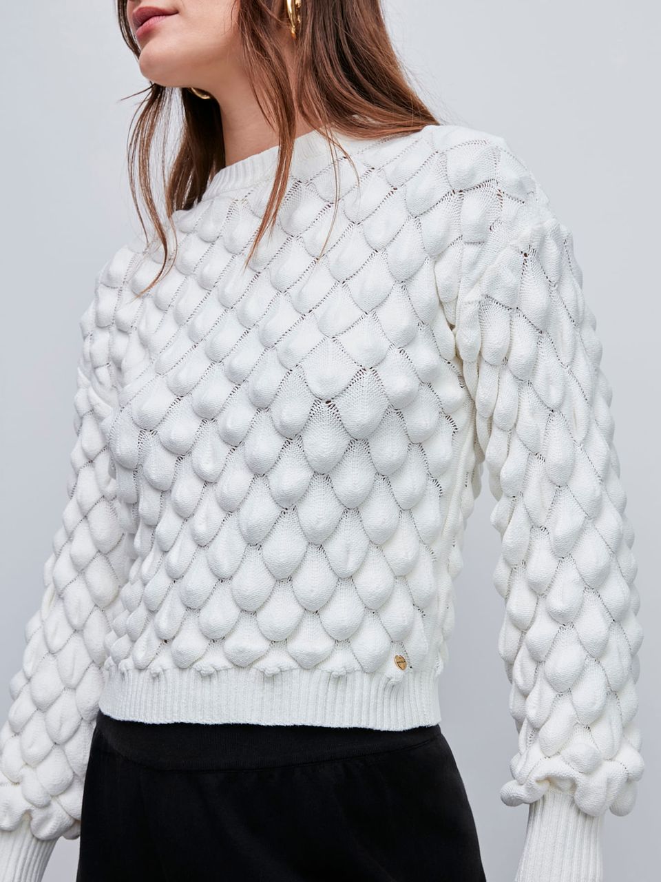 Blusa Manga Longa Escamas Off White