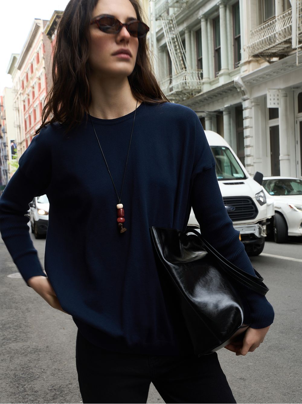 Anselmi — Blusa Básica Ampla Azul Meia Noite