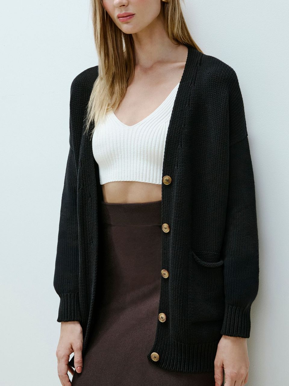 Cardigan com Bolsos Preto