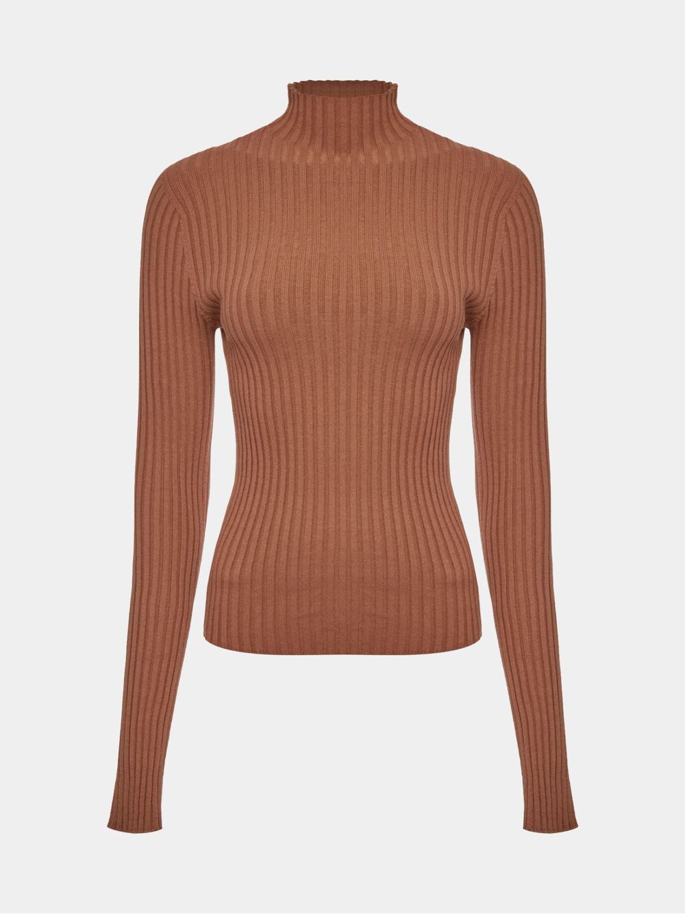 Anselmi — Blusa Canelada Gola Chaminé Camelo
