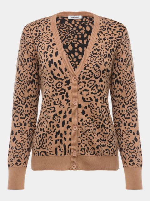 Casaco de Tricô com Jacquard de Onça Camelo — Anselmi