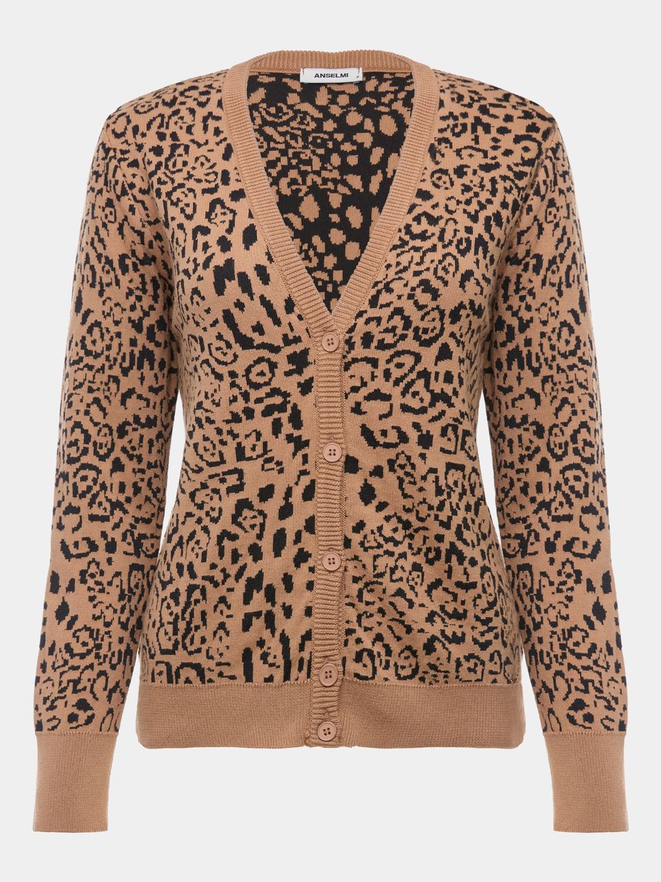 Casaco de Tricô com Jacquard de Onça Camelo