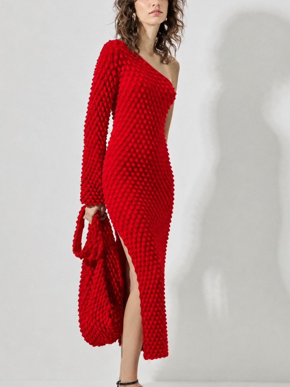 Vestido Assimétrico Colméia Vermelho