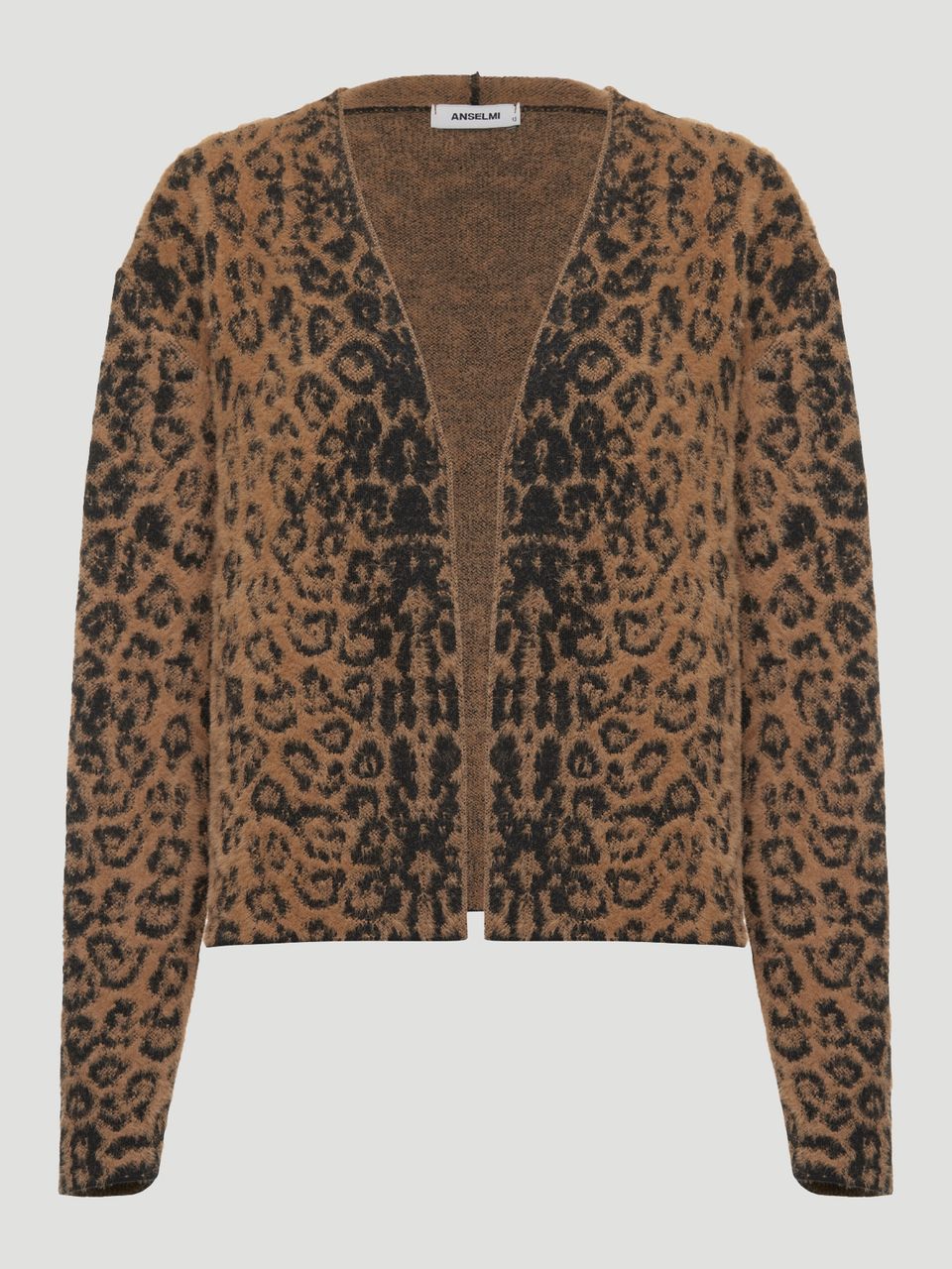 Casaco de Tricô Jacquard com Animal Print Camelo