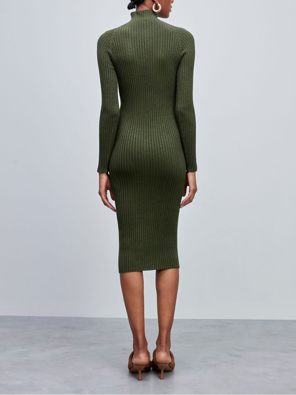 Anselmi — Vestido Midi Canelado Manga Longa Matcha