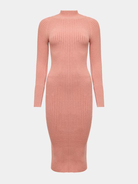 Vestido Midi Canelado Manga Longa Chique — Anselmi