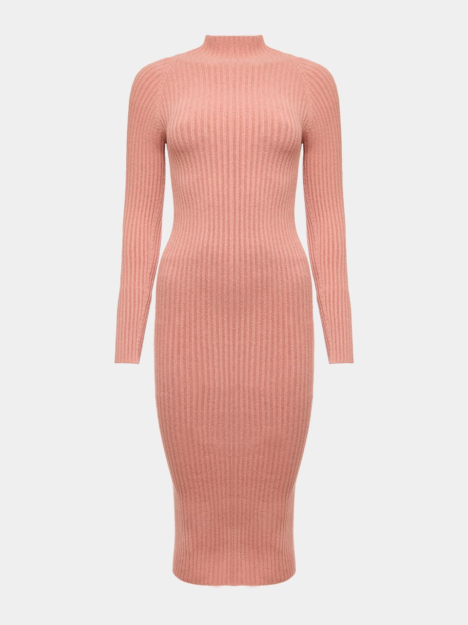 Vestido Midi Canelado Manga Longa Chique