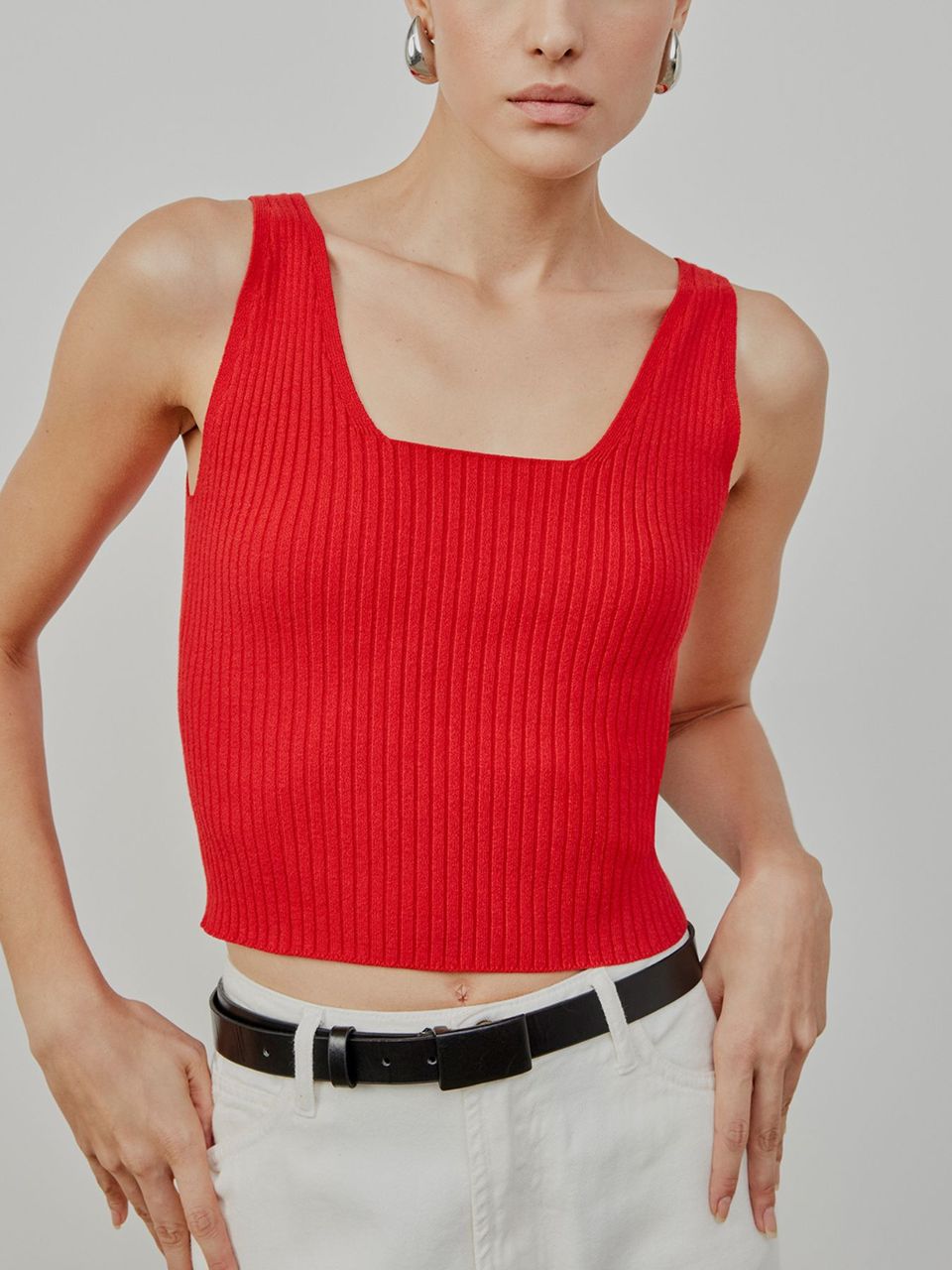 Top Cropped Decote Quadrado Vermelho
