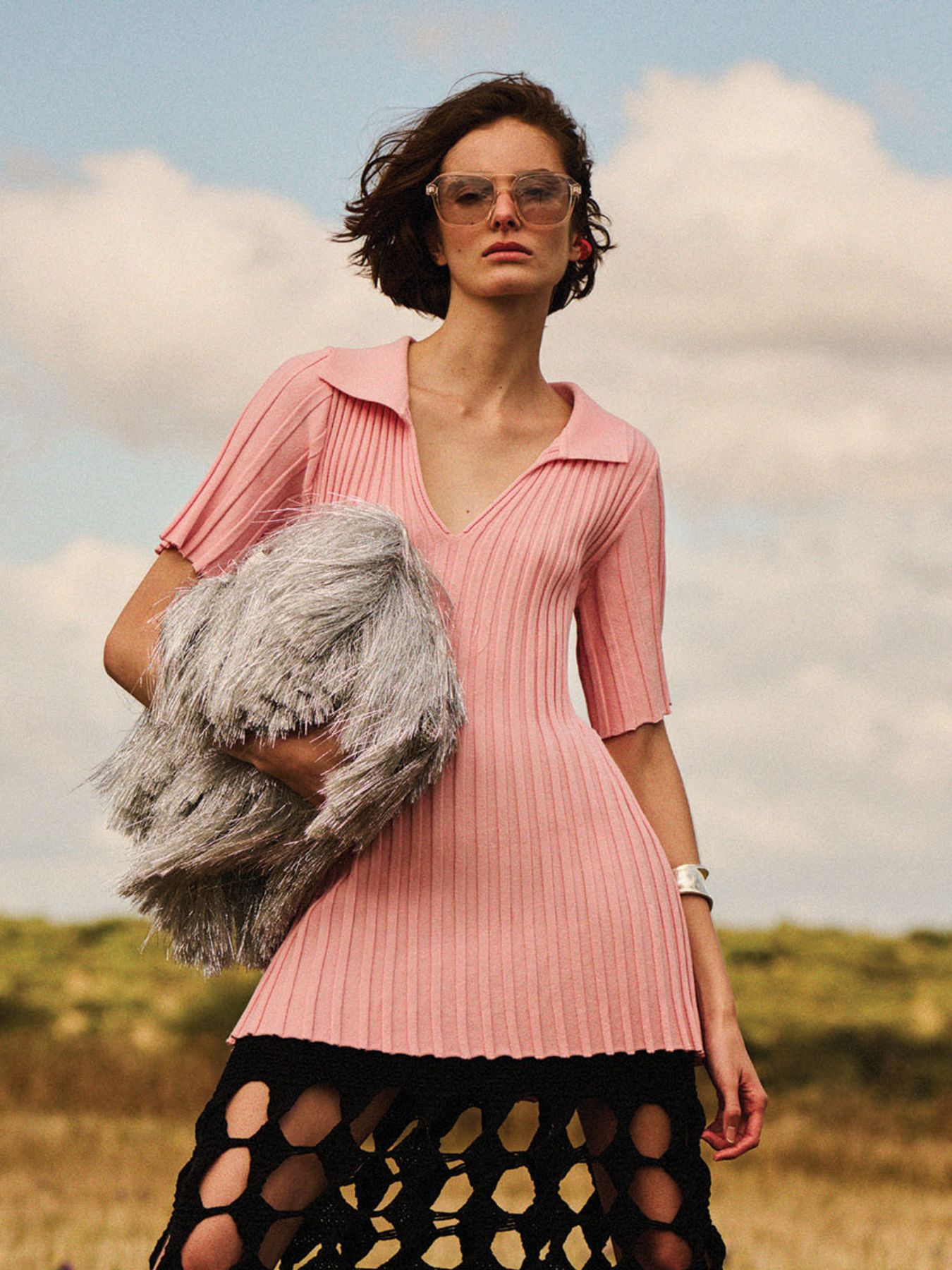Blusa Plissada Evasê Gola Polo Tencel™ Modal Rosa Pó — Anselmi