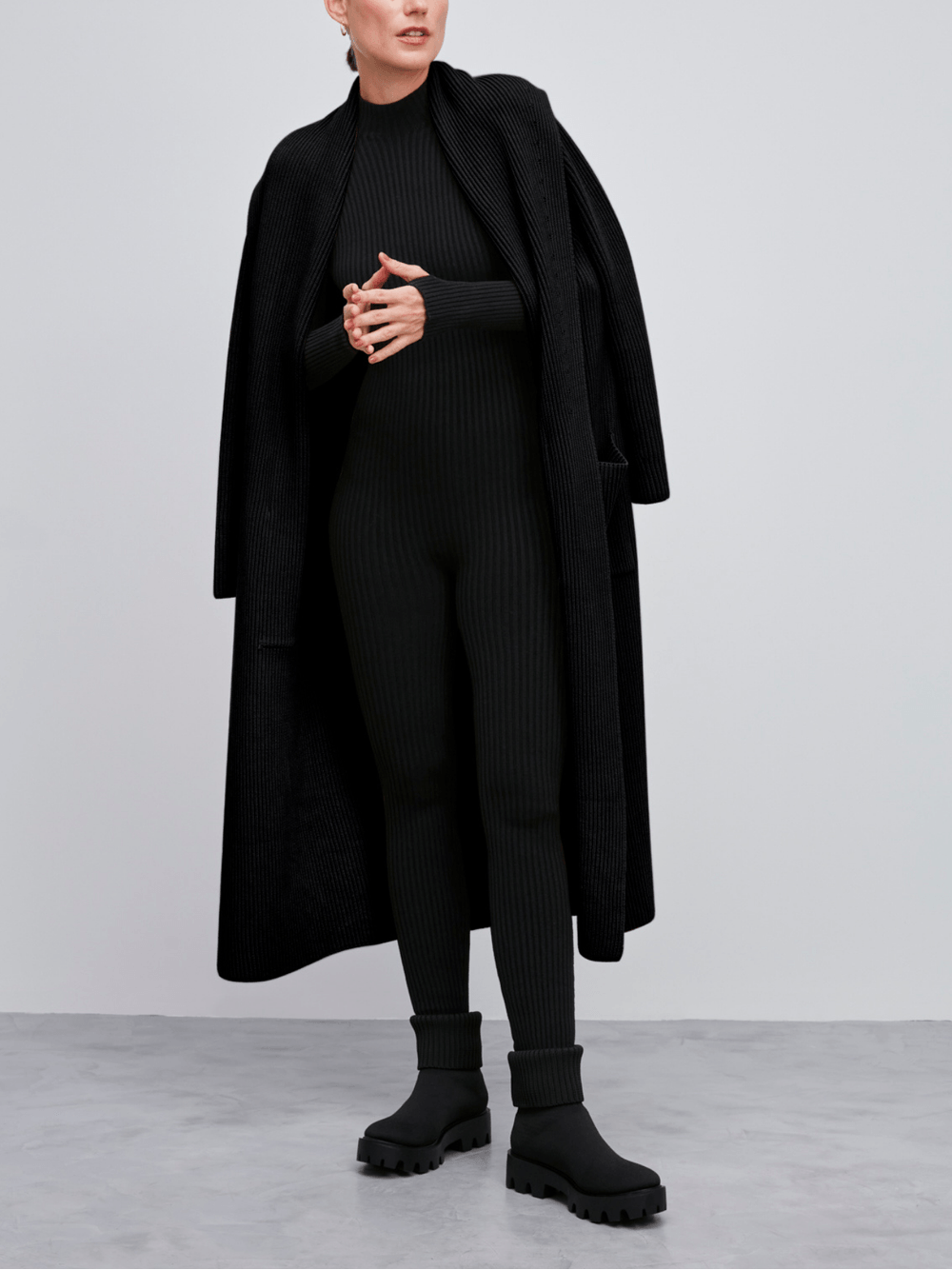Anselmi — Maxi Casaco Com Bolsos Preto