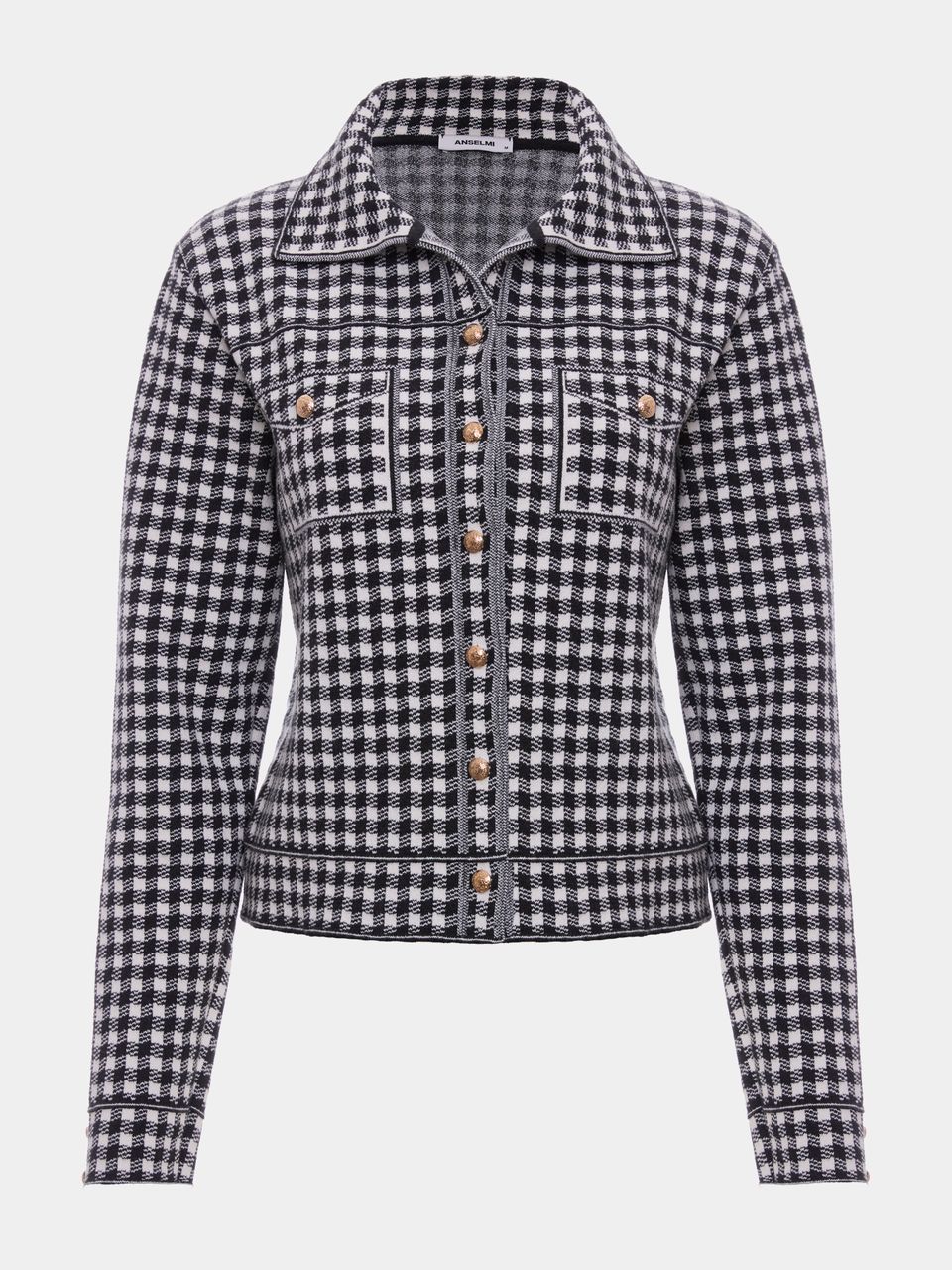 Casaco Curto de Tricô Jacquard com Botões Preto
