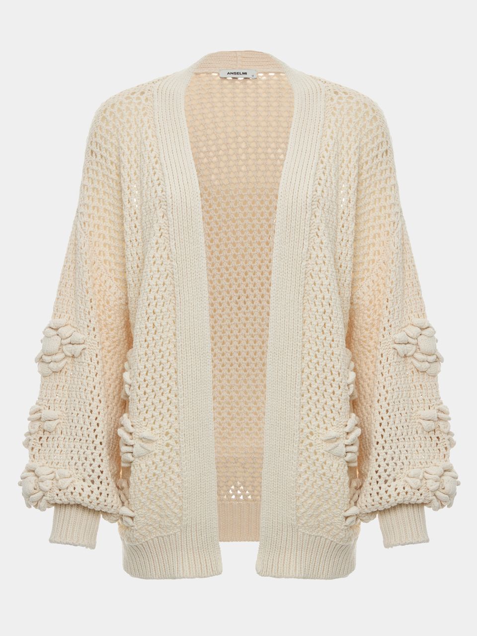 Cardigan Longo de Tricô com Trama Vazada Cru