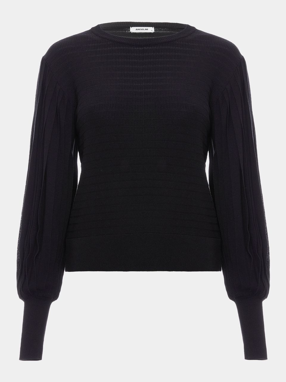 Blusa de Tricô em Modal com Manga Bufante Preto