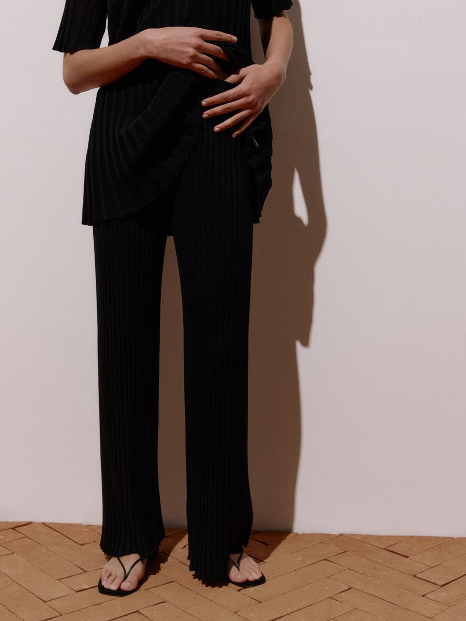 Calça Canelada Reta Tencel™ Modal Preto