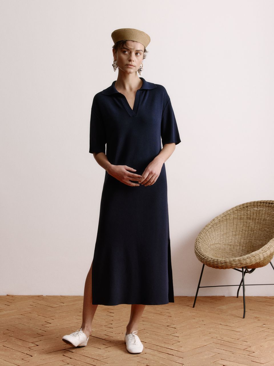 Vestido Midi de Tricô em Modal Tencel™ Azul Meia Noite