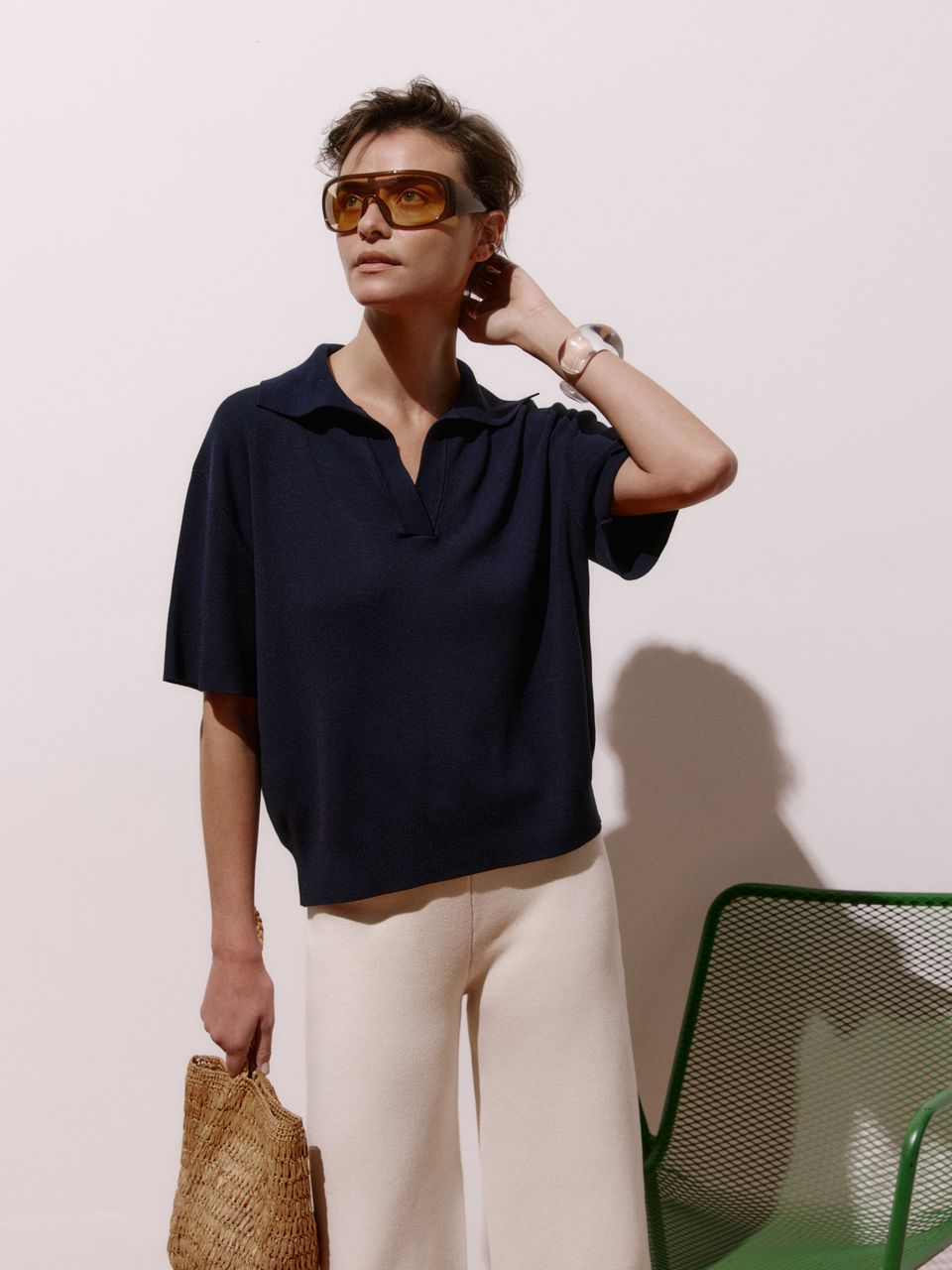 Blusa de Tricô Milano com Gola Polo Azul Meia Noite