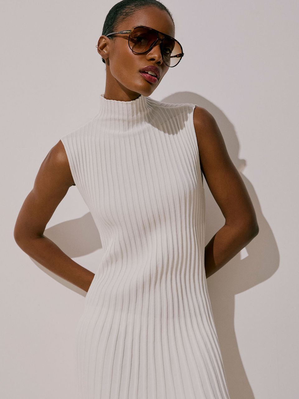 Regata de Tricô em Modal com Plissado Off White