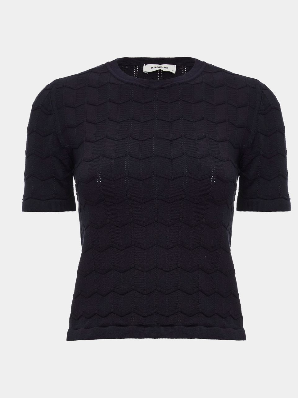 Blusa de Tricô em Modal com Manga Curta Azul Meia Noite