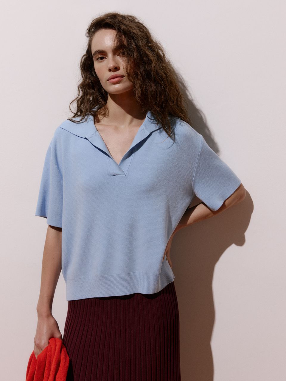 Blusa de Tricô Milano com Gola Polo Azul Gelo
