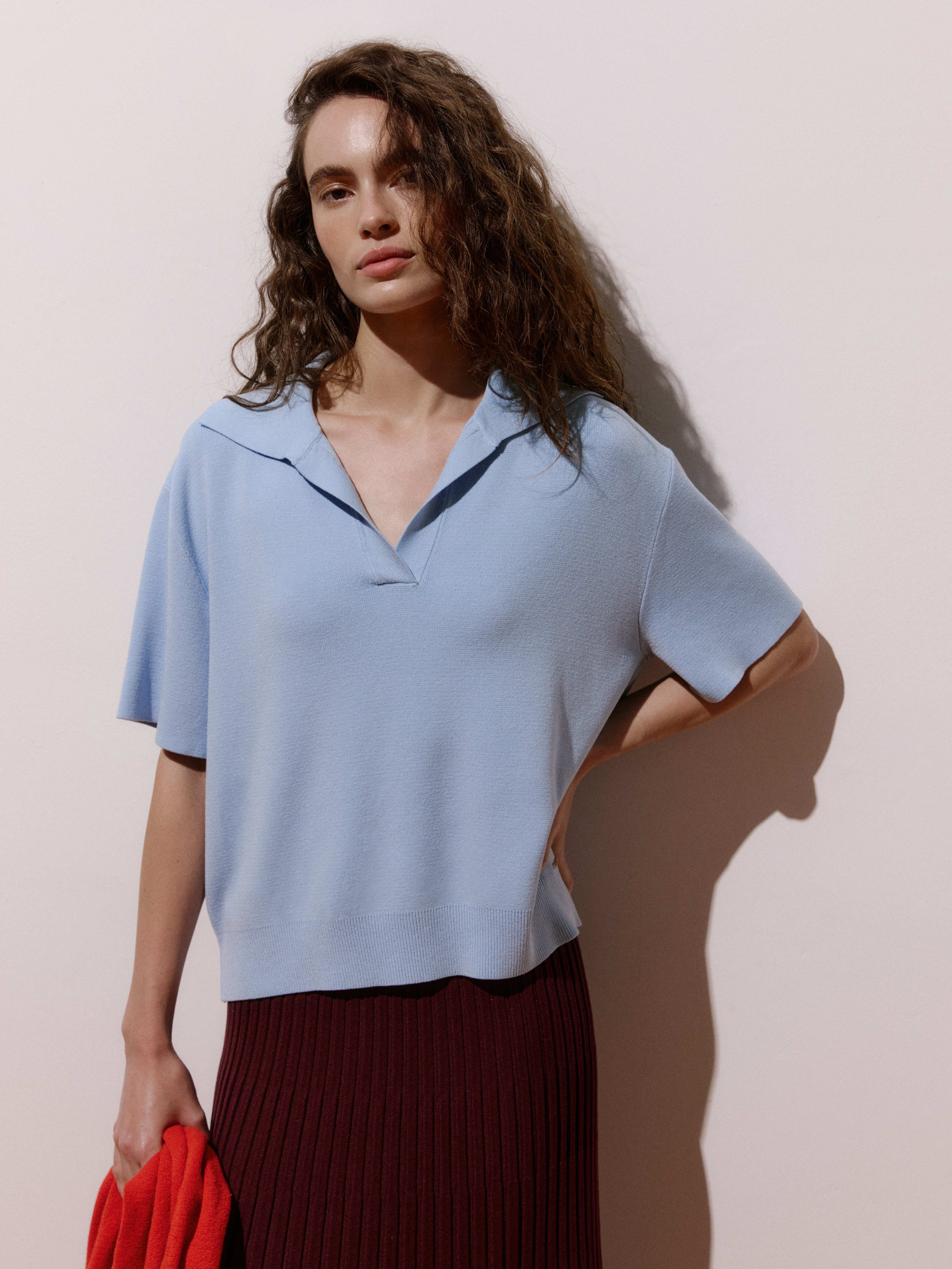 Blusa de Tricô Milano com Gola Polo Azul Gelo — Anselmi