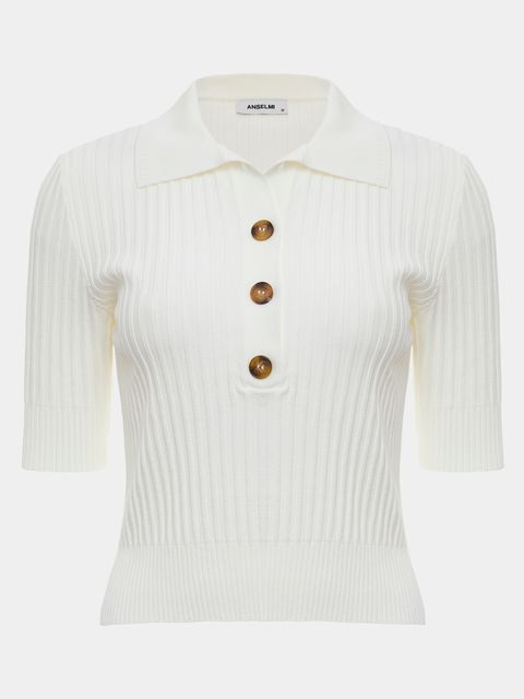 Blusa Polo de Tricô em Modal Off White — Anselmi