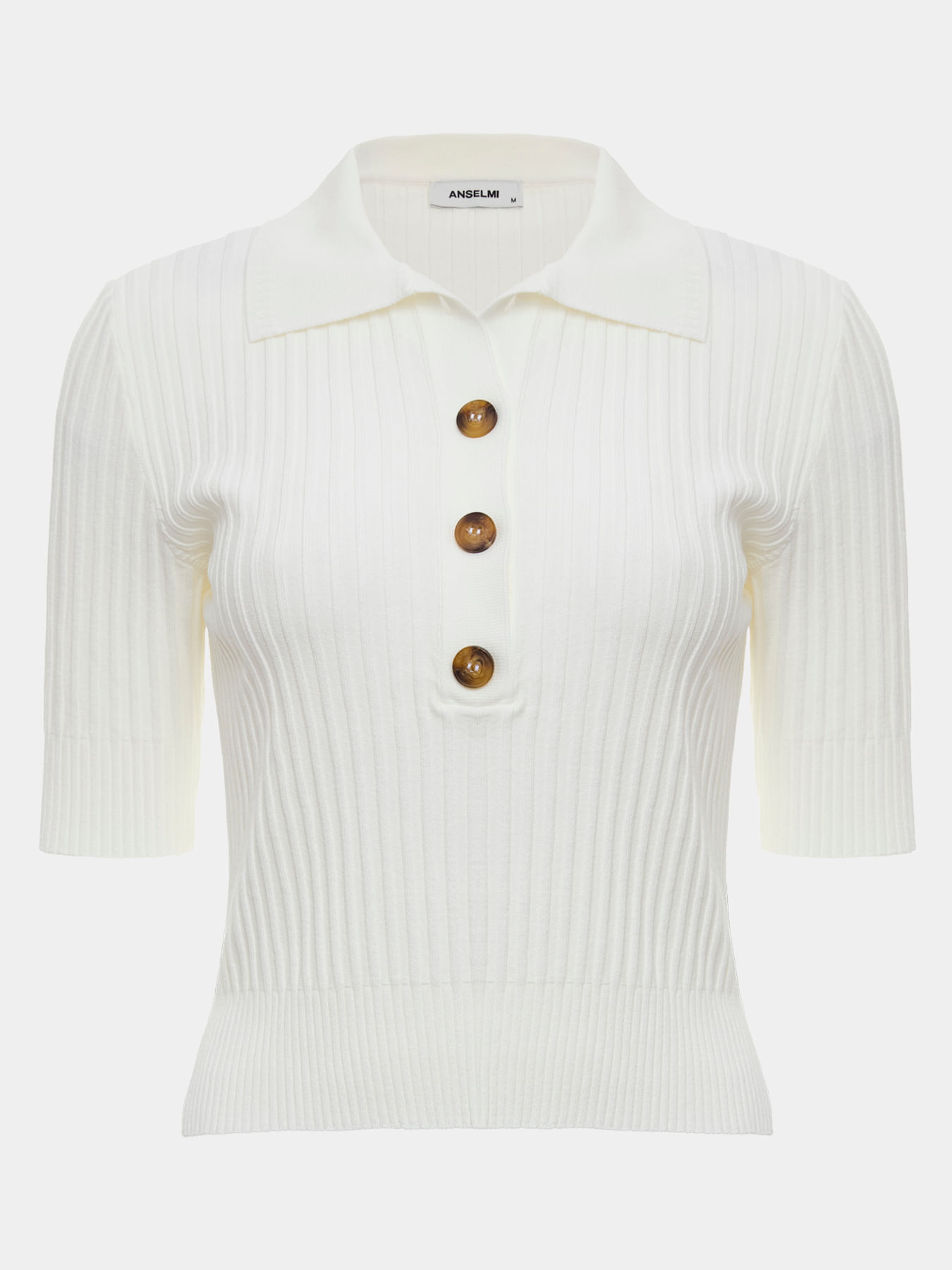 Blusa Polo de Tricô em Modal Off White — Anselmi